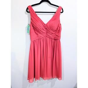 Formal Coral Chiffon Pleated Bust Bill Levkoff Short Gown 14 M Prom Dress